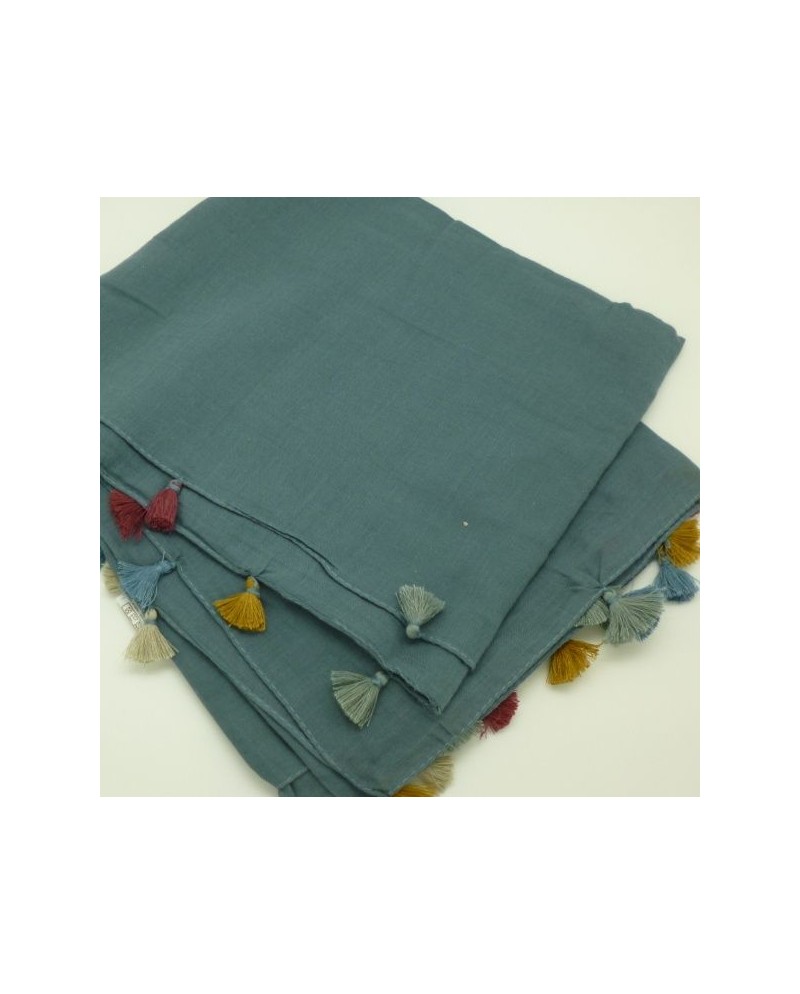 Foulard coton et pompons multicolores