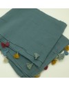 Foulard coton et pompons multicolores