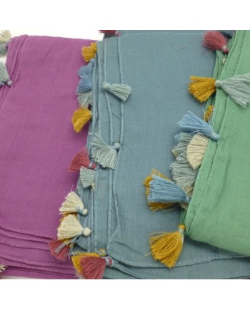 Foulard coton et pompons multicolores