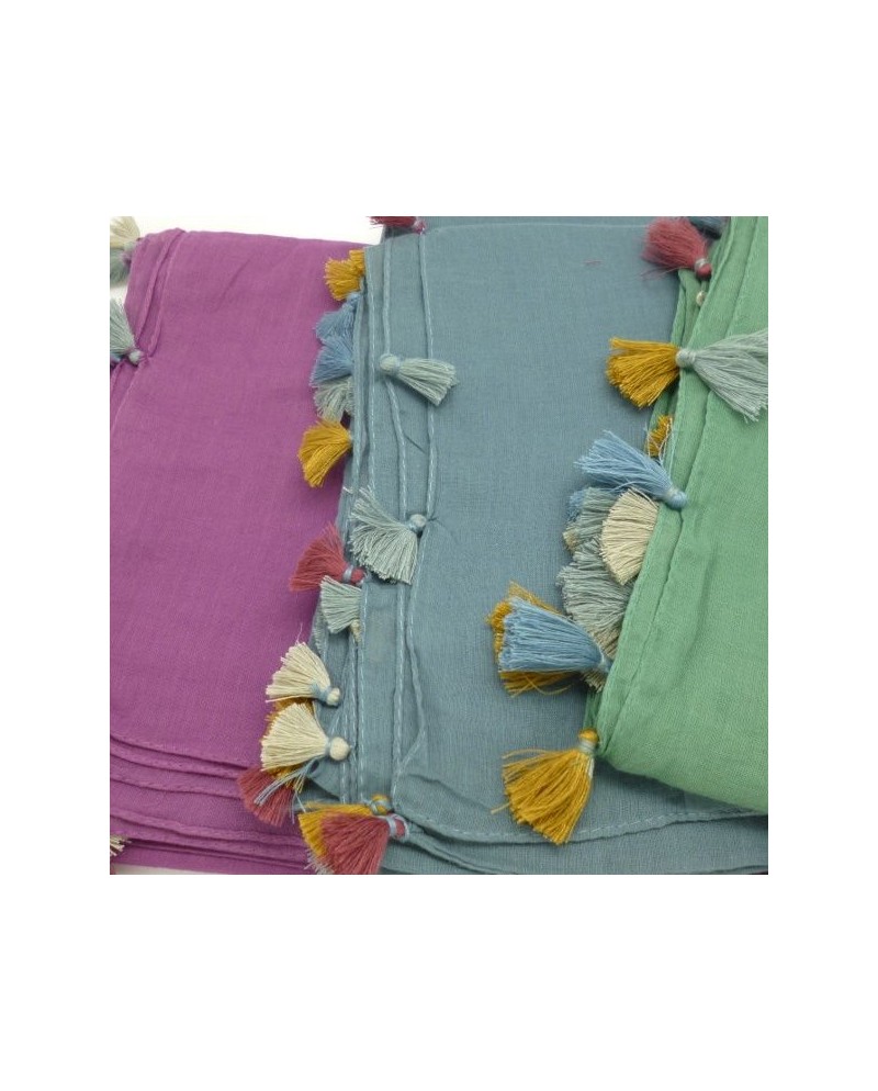 Foulard coton et pompons multicolores