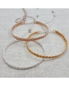 Jonc Tressé souple Argent, ou plaqué Or jaune ou rose taille ajustable