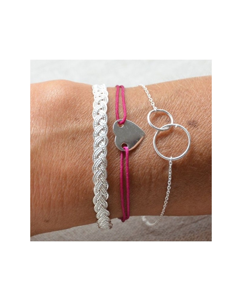 Jonc Tressé souple Argent, ou plaqué Or jaune ou rose taille ajustable