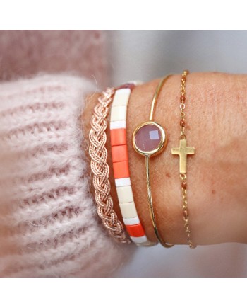 Jonc Tressé souple Argent, ou plaqué Or jaune ou rose taille ajustable