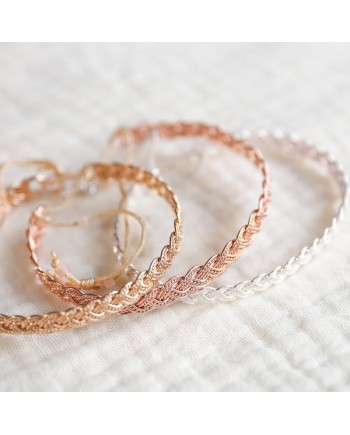 Jonc Tressé souple Argent, ou plaqué Or jaune ou rose taille ajustable
