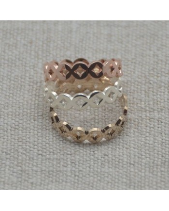 Bague Argent ou plaqué Or jaune ou rosemotif rond taille ajustable