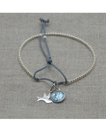 Jonc perlé religieux Argent avec colombe argent et vierge émaillée