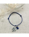 Bracelet religieux croix argent, pompon, vierge émailée sur lien coton ajustable