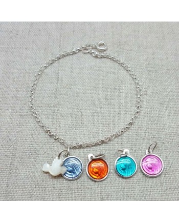 Chaîne Argent avec breloques colombes et vierge émaillée