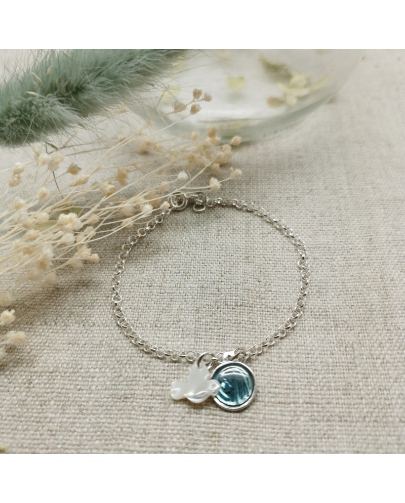 Chaîne Argent avec breloques colombes et vierge émaillée