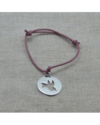 Bracelet cible colombe argent sur lien coton ajustable