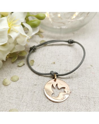 Bracelet cible colombe argent sur lien coton ajustable