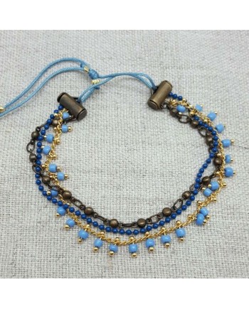 bracelets multirangs 3 chaînes colorées bleu
