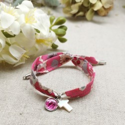 Bracelet religieux avec lien liberty ou coton, croix, colombe,médaille