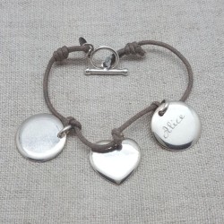 Bracelet personnage, médaille ou coeur en Argent et Plaqué Or, gravure