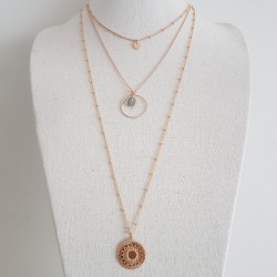 Sautoir fantaisie avec plume, pompons, arabesque, sur chaîne ou lien